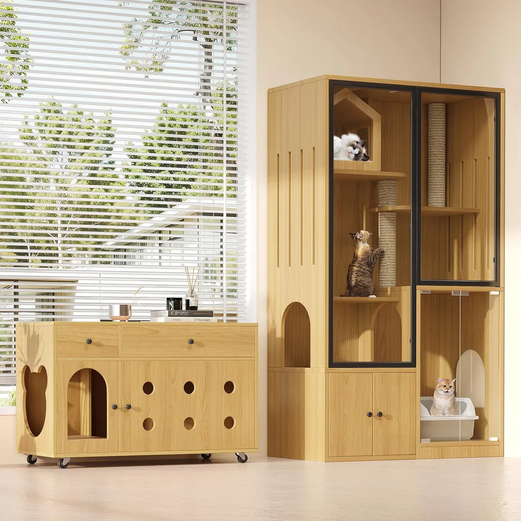 Cachez la litière de vos chats grâce à cette villa design érable jaune - 3