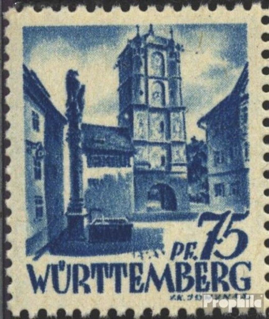 Briefmarken Franz. Zone-Württemberg 1947 Mi 11I, weißer Fleck im Turm (Feld 9) postfrisch Freimarken
