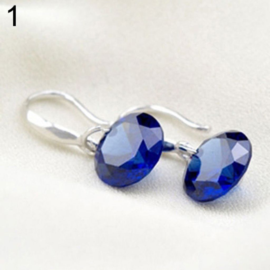 Modische Damen-Ohrringe mit versilbertem Haken und rundem Strassstein, Hochzeitsschmuck-Blau
