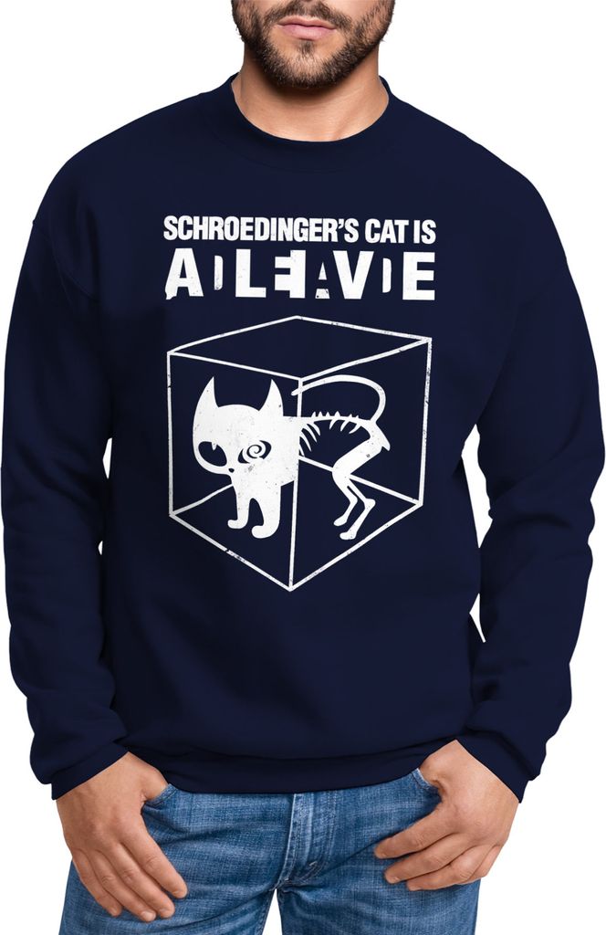 Sweatshirt Herren Schroedingers Katze Pullover ohne KapuzeMoonworks navy S