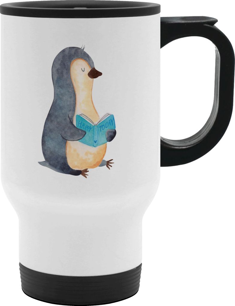 Mr. & Mrs. Panda thermosbecher Pinguin Buch - Weiß - Geschenk, Isolierbecher Edelstahl, Urlaub, Nichtstun, Pinguine, Reisebecher, doppelwand tasse...