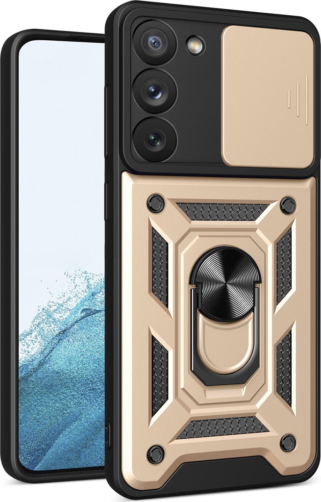 Galaxy S23 Hülle mit 360° Drehbarer Magnetische Ring Ständer Halter Dia Kameraschutz TPU Bumper Silikon Schutzhülle für Samsung Galaxy S23 Gold