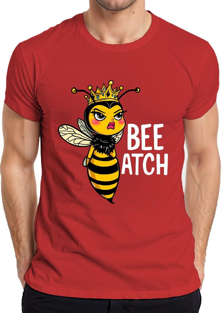 BEE ATCH Bienenkönigin freche Biene mit Krone lustiger Spruch Herren T-Shirt, Rot, 3XL