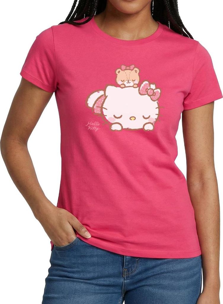 Spreadshirt Hello Kitty Mit Teddy Auf Dem Rücken Frauen T-Shirt, XXL, Azalea