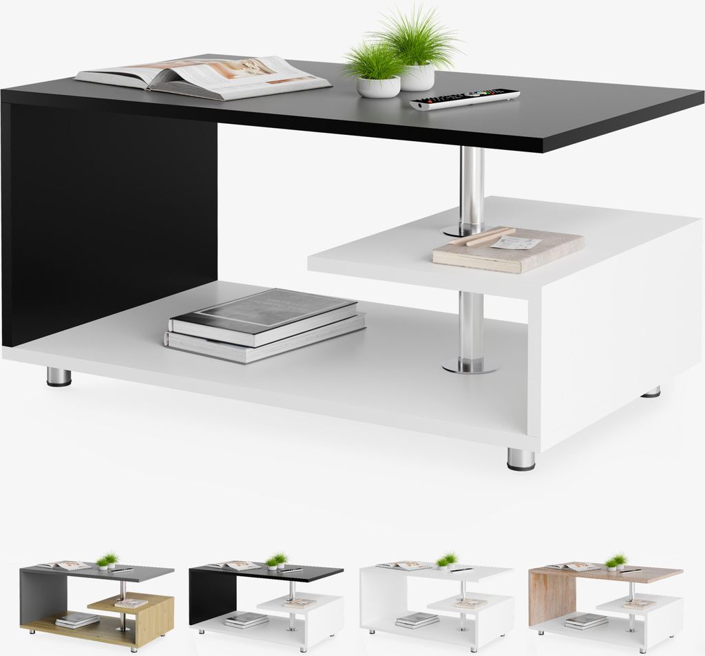 CASARIA® Table basse design 95x55x50cm blanc noir Table de Image du produit 