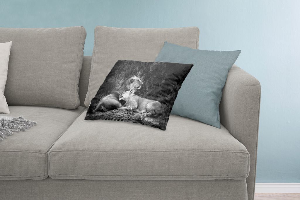 MuchoWow Zierkissen Sofakissen Wohnzimmer Dekokissen 60x40 cm Löwen - Schwarz - Wilde Tiere - Kopfkissen - Polster mit Foto