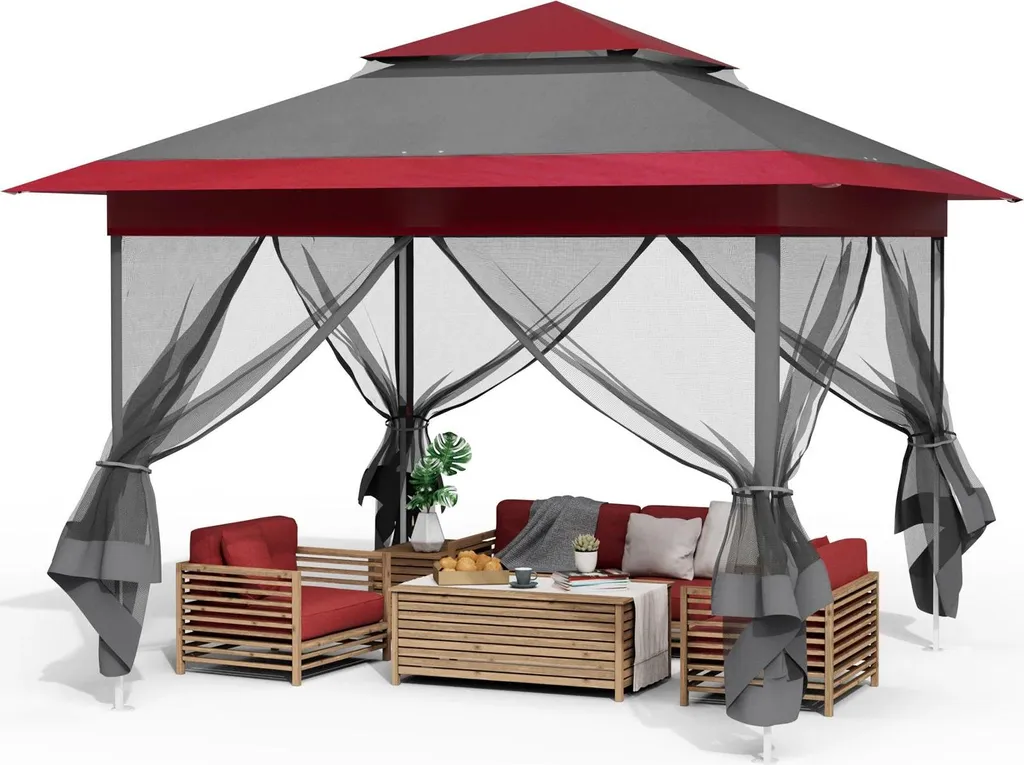 Abri de jardin pliant 3,3 x 3,3 m rouge, idéal pour repas sans insectes