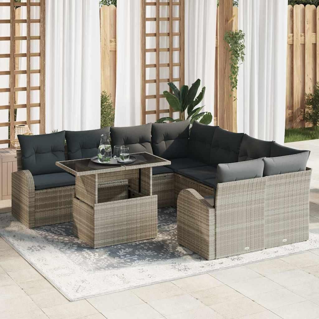 Maison Exclusive - Gartensofa-set mit Speicher 9 pcs Hellgrau Poly-Rattan