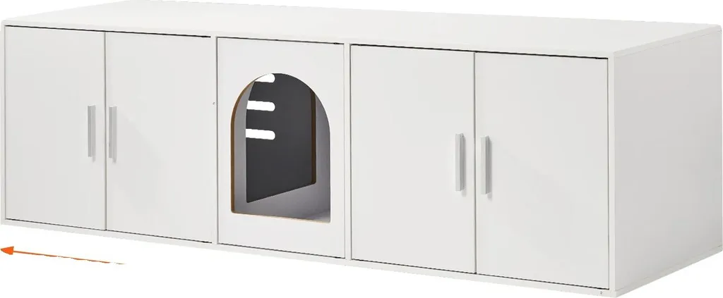 Boîte à litière anti-odeur et anti-projection meuble chat blanc 57.9"