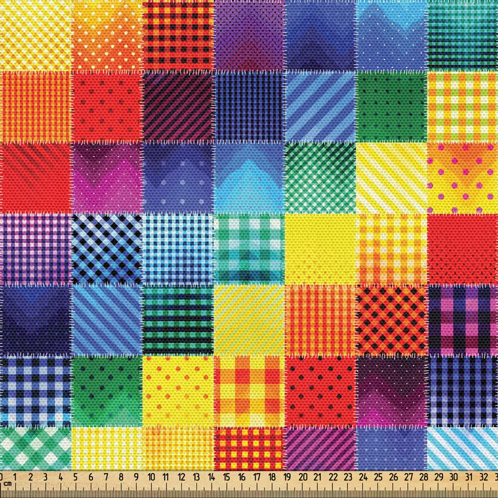 Tissu abstrait au mètre ABAKUHAUS motifs carrés arc-en-ciel 148x300cm