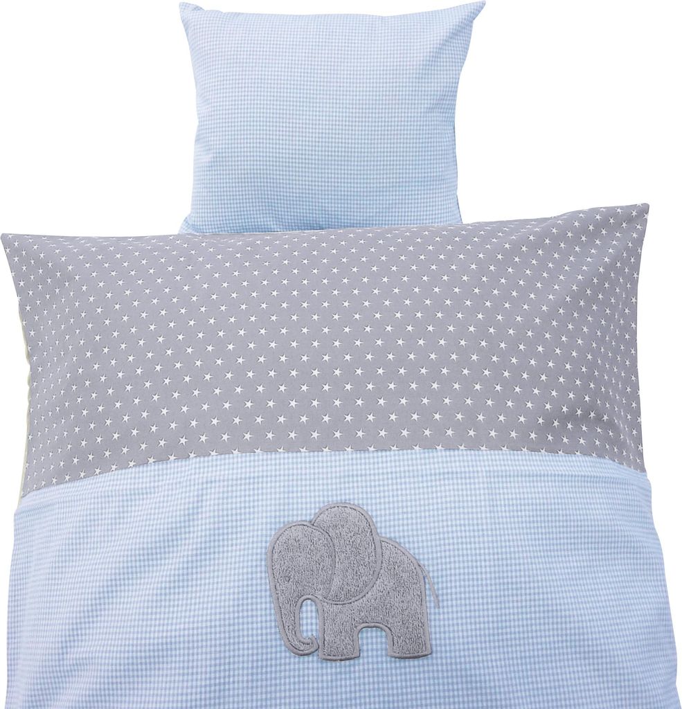 Erwin Müller Baby-Wendebettwäsche Elefant" blau-weiß 1x 80x80 cm + 1x 35x40 cm"