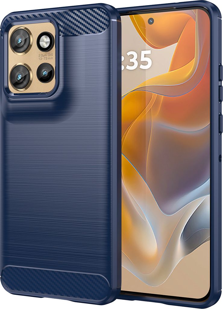Hülle für Motorola Edge 50 Neo Carbon-Faser Weich TPU Silikon Stoßfest Handyhülle Blau