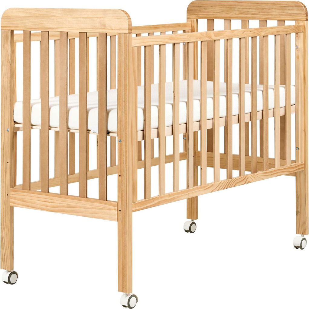 BELIANI Babybett Hellbraun Kiefernholz 60 x 120 cm mit Höhenverstellbaren Gitterstäben und Rollen Standardgröße Kinderzimmerzubehör Minimalist...