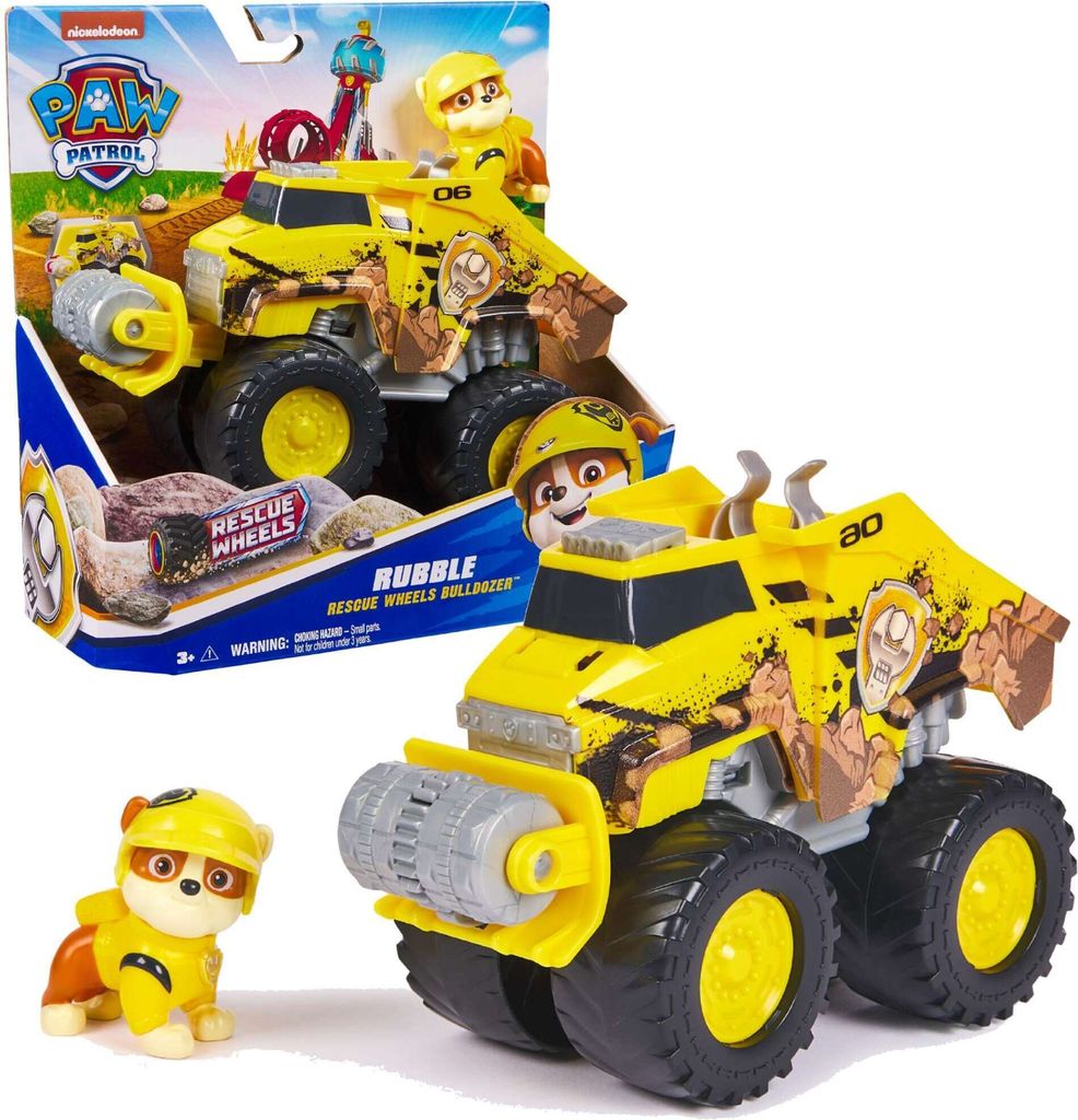 Paw Patrol Rescue Wheels Baufahrzeug mit Rubble Figur 6cm
