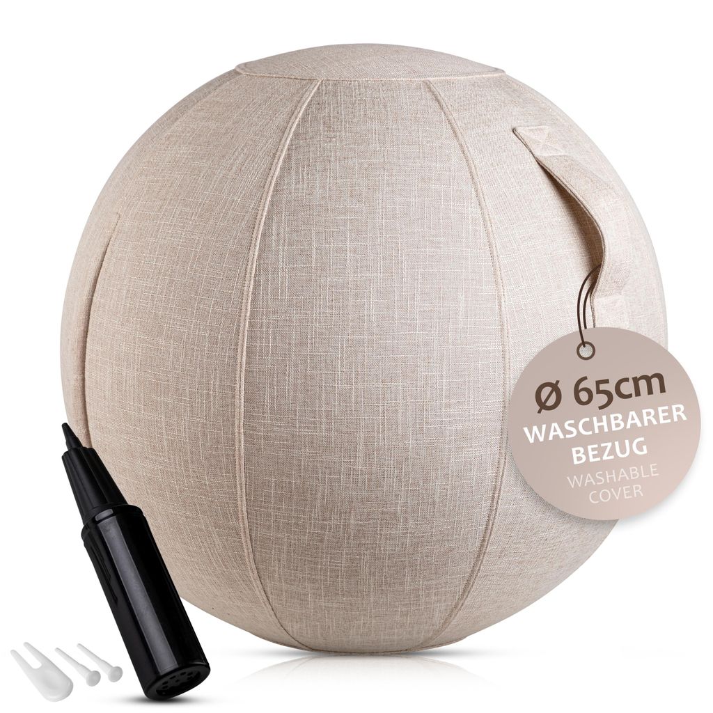 ONVAYA Gymnastikball 65cm mit Bezug | Rutschfester Yoga-Ball | Stabiler Sitzball für ergonomisches Sitzen | Fitnessball & Schwangerschaftsball B...