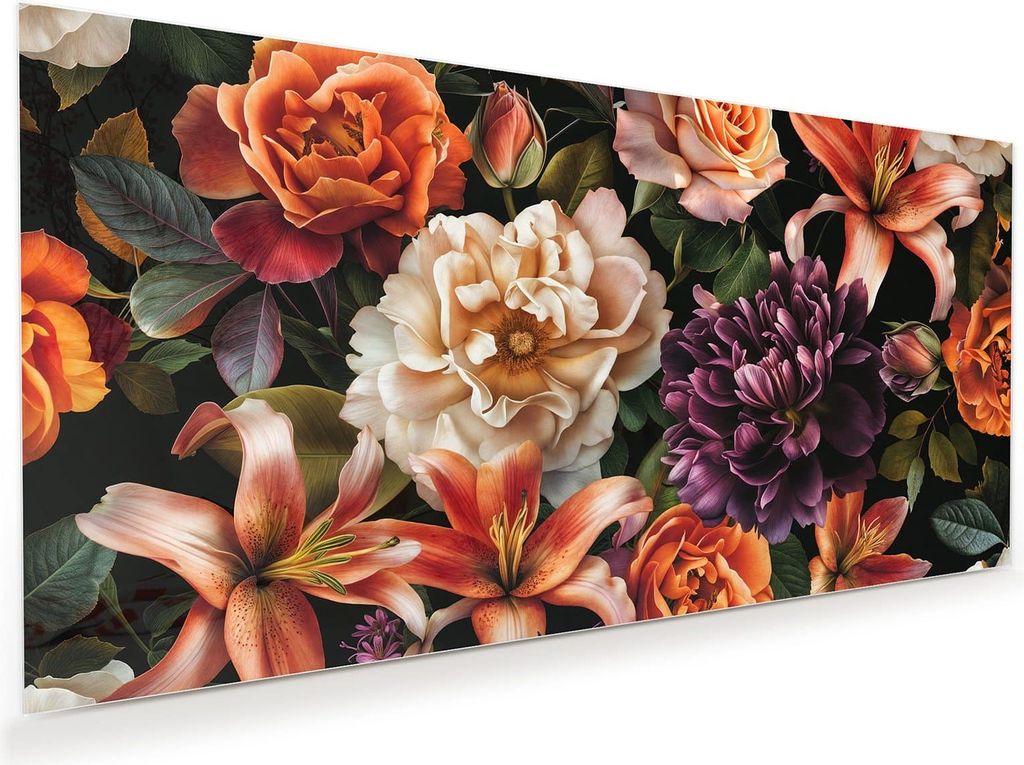 Glasbild 80x40cm in XXL für Wohnzimmer, Schlafzimmer Motiv Blumenpracht