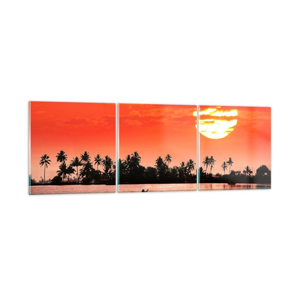 Bilder auf glas - Kanal boot kultur sonnenuntergang - 90x30cm - Glasbilder - Wandbilder - Kunstdruck - zum Aufhängen bereit - Wanddekoration aus G...