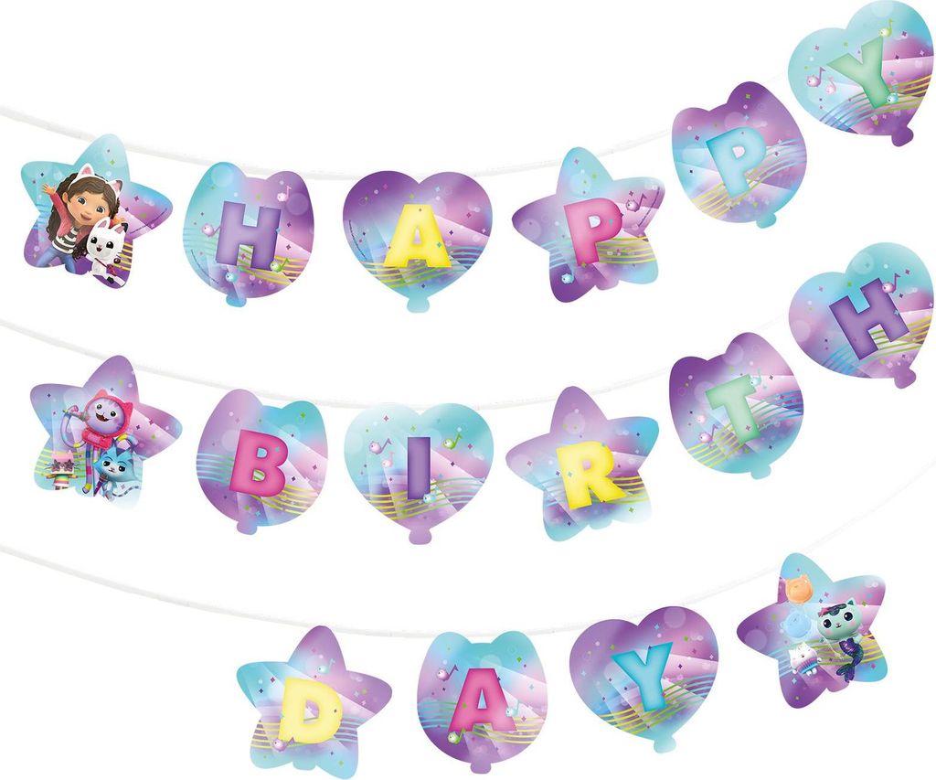 Gabby’s Dollhouse Girlande Happy Birthday 4-5 m – Party Deko Kindergeburtstag