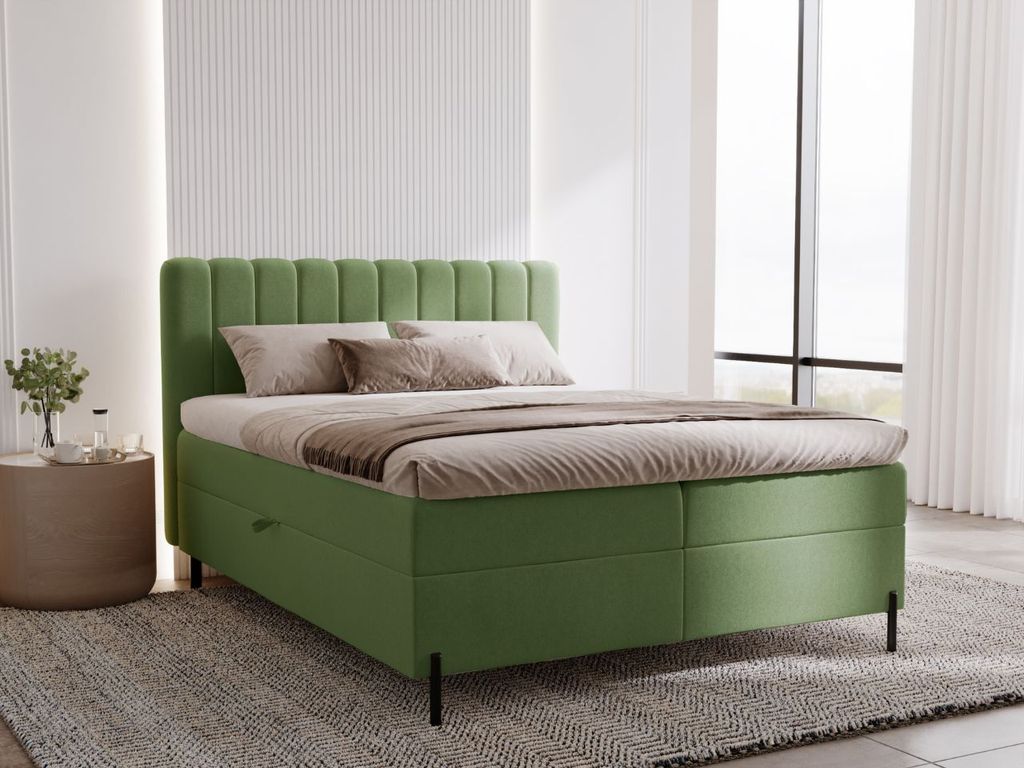 GrainGold Boxspringbett Primavera 120x200 - Bett mit Matratze und Topper - Boxspringbett mit Bettkasten und Matratze - Boxspringbett Grün (Komodo 61)