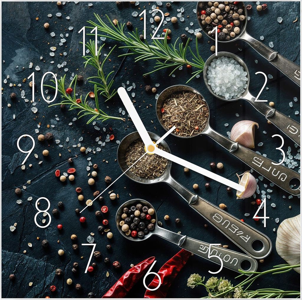 Wanduhr aus Glas mit Motiv Kräutersammlung- 30 x 30 cm - inkl. Aufhängesystem