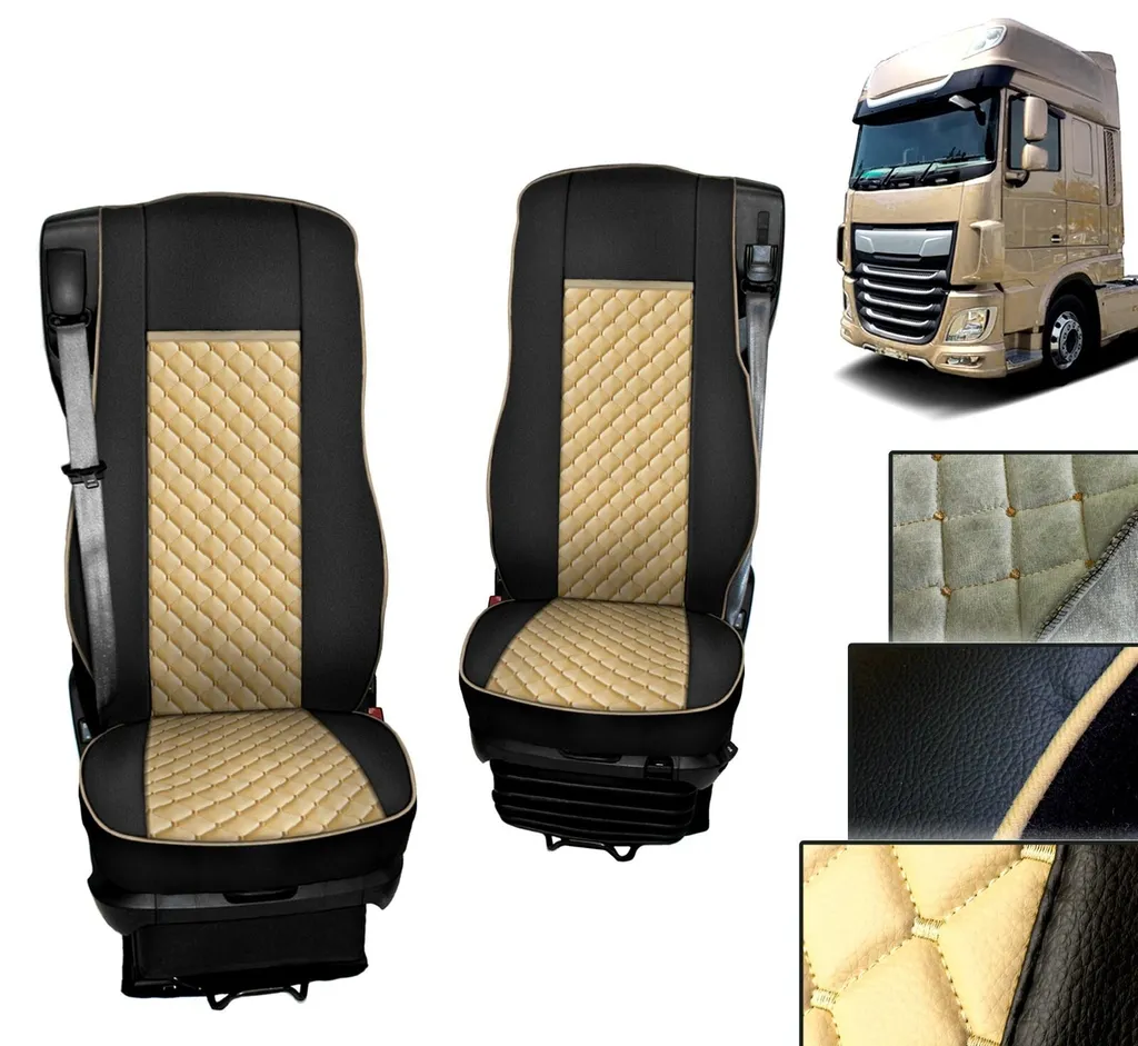 Coprisedili Auto Per Camion MAN TGX TGS TGL (2015-2020) | Set 1+1 In Ecopelle Beige Con Trapuntatura A Diamante - 4
