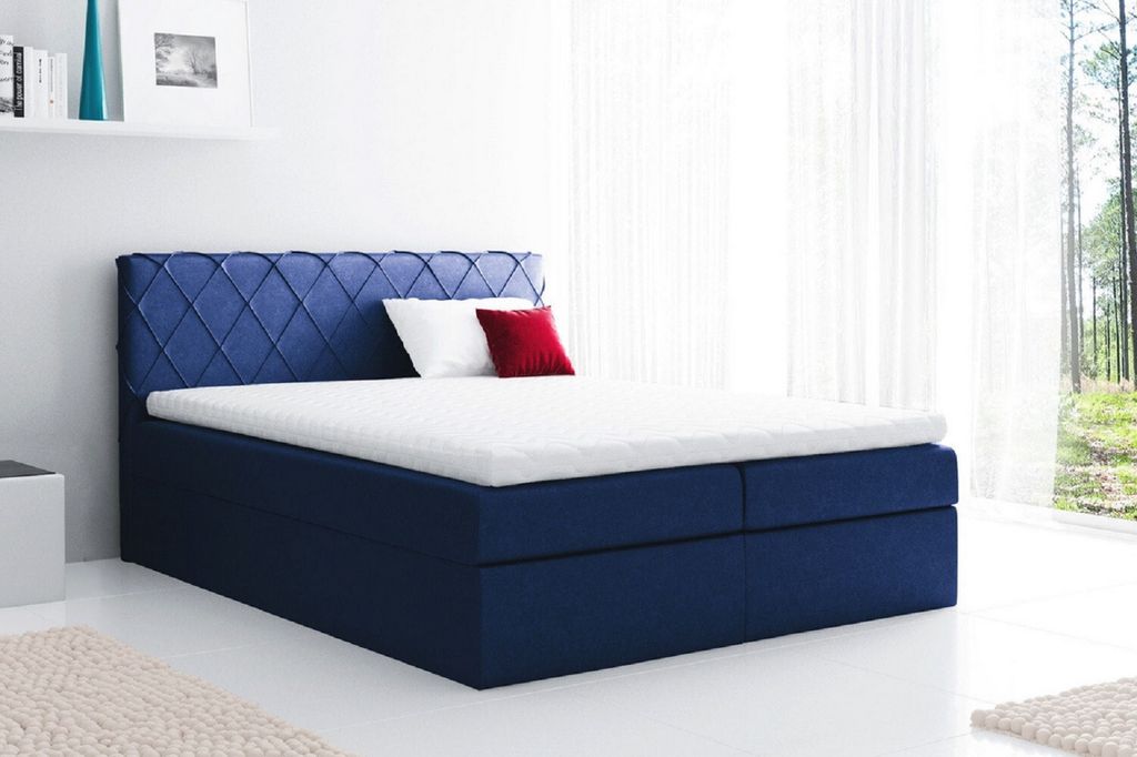 Komfortables Polsterbett Perez 140x200, blau + TOPPER