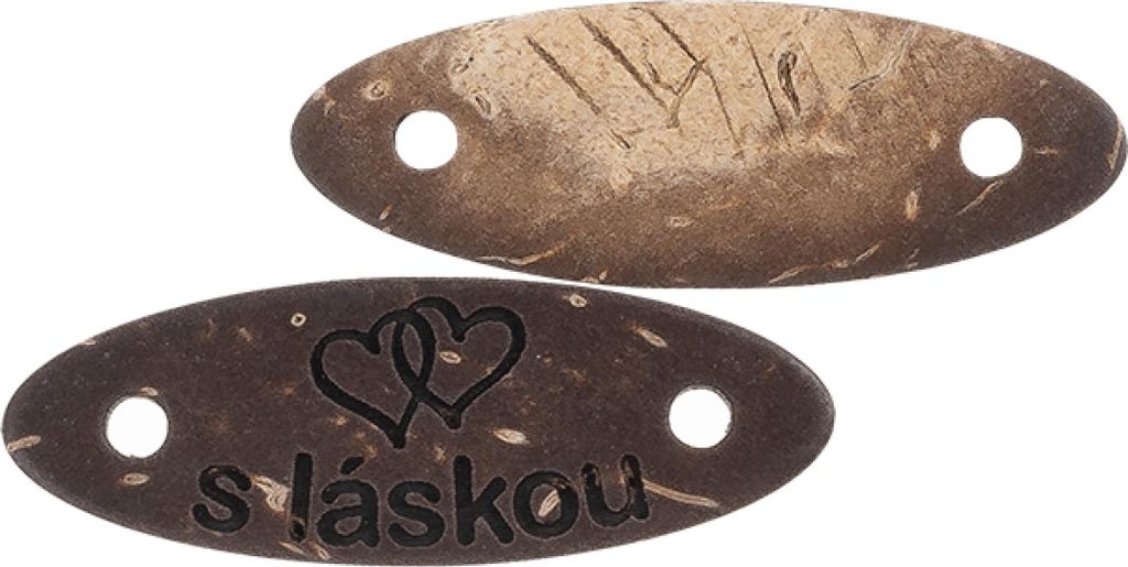 Aufnäher „mit Liebe“ Kokosnuss 28x10mm - 2er Set - 28x10 mm - Braun