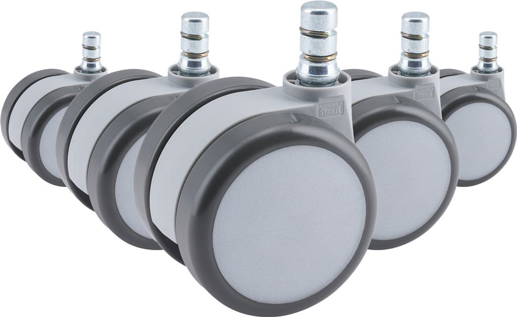 hjh OFFICE Stuhlrollen 5x ROLO MOVE 60 11mm/60mm Ersatz Rollen Bürostuhl für Parkett, Laminat, Fliesen oder Steinboden