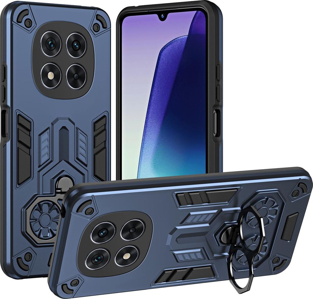Hülle für Xiaomi Poco X7/Redmi Note 14 Pro 5G/4G Dual Layer PC TPU Militärqualität Stoßfest Rüstung Handyhülle mit Ring Metall Ständer Blau