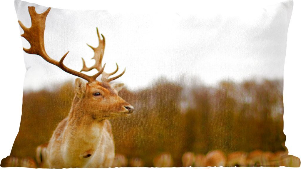 MuchoWow Zierkissen Sofakissen Wohnzimmer Dekokissen 50x30 cm Damhirsch - Wald - Herde - Tiere - Natur - Wohnzimmerdekoration - Polster mit Photo