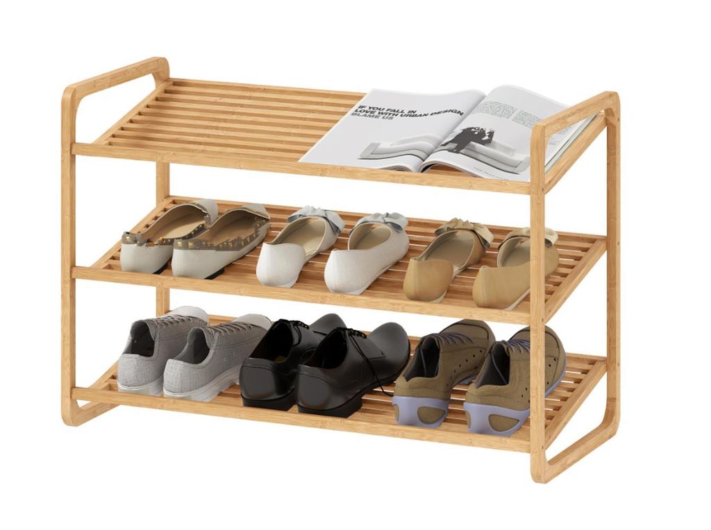 Schuhschränke, Bambusregal, Schuhregal, Flurregal, 3-stufiges Design,Holz 76B x 33T x 50,8H cm