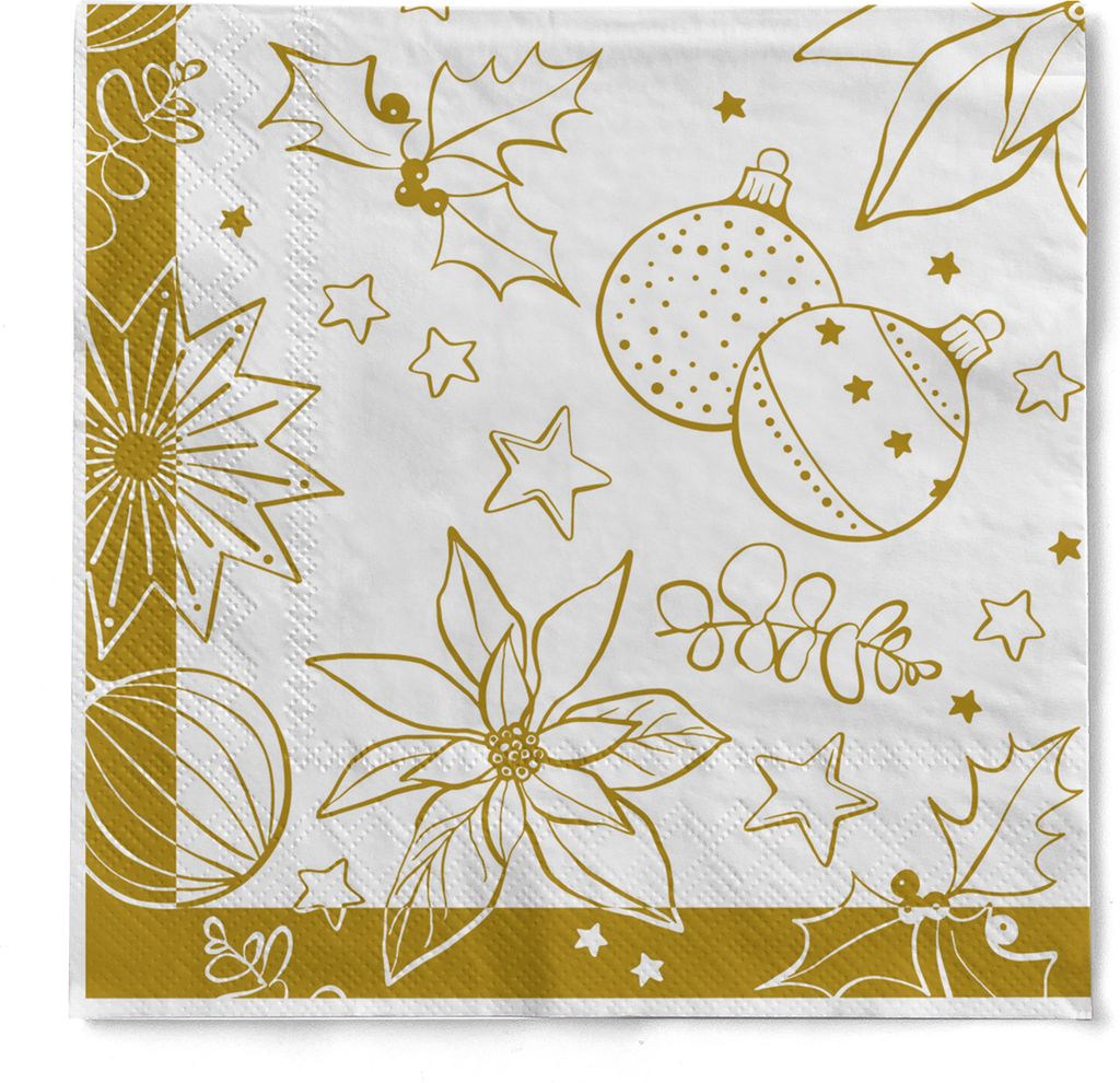 Tissue Serviette Milan in Weiss, 33 x 33 cm, 100 Stück - Mank - Weihnachtssserviette Weihnachtskugeln Amaryllis