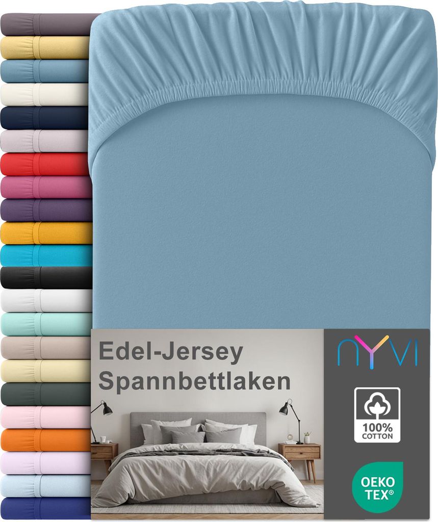 Edel Jersey Spannbettlaken Deluxe für Matratzen bis 25 cm Steghöhe - 100% Baumwolle supergekämmt, 140g/m², Rundumgummizug, Farbe:Stahlblau, Gr...