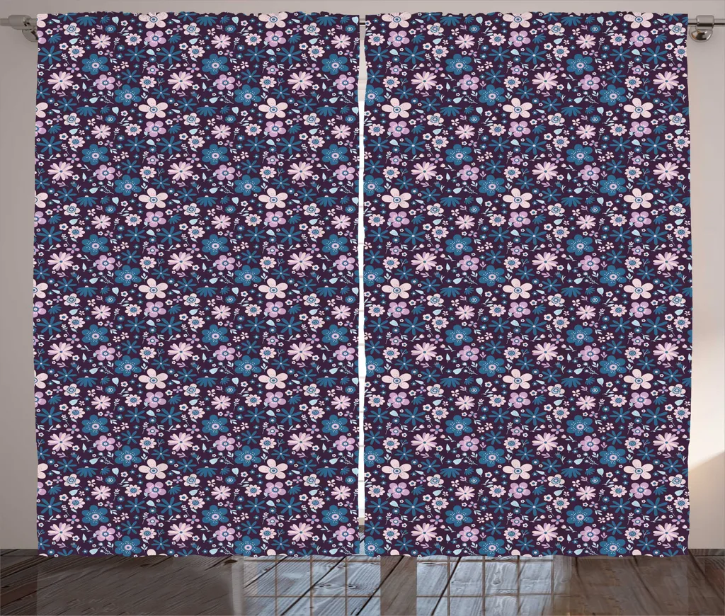 Rideaux pour salon vintage fleuris, habillage fenêtre violet 280x225cm