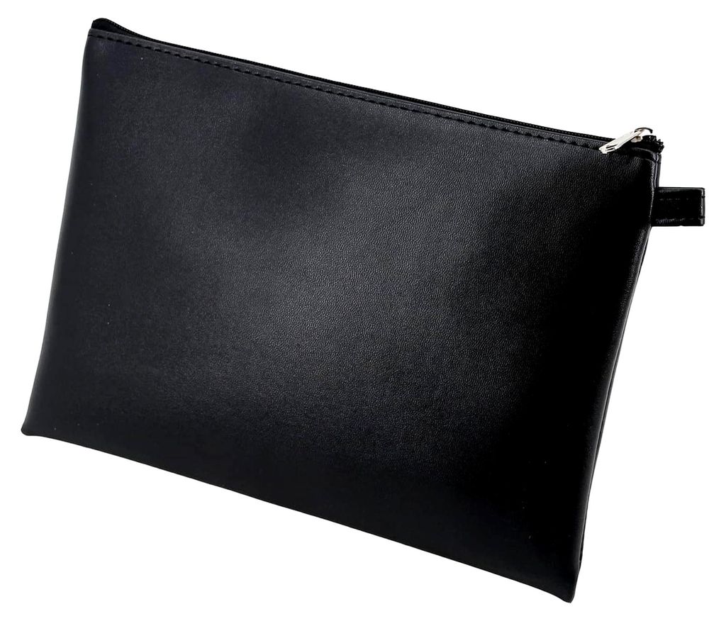 Banktasche aus Kunstleder mit Reißverschluss, Transporttasche für Münzen, Geldscheine und Wertsachen, Multifunktionstasche ca. 23 x 16 cm, schwarz