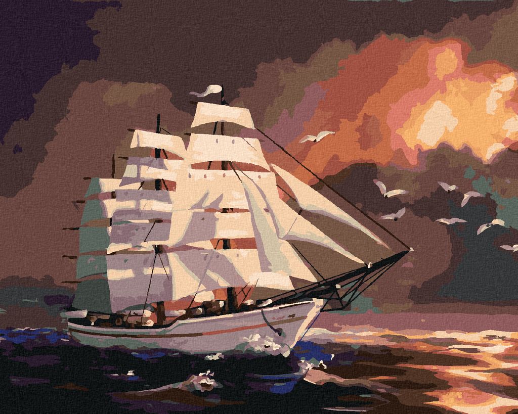 Zuty - Malen nach Zahlen - BOOT NACH EINBRUCH DER DUNKELHEIT (D. RUSTY RUST), 40x50 cm, mit Keilrahmen (bereits gespannt)