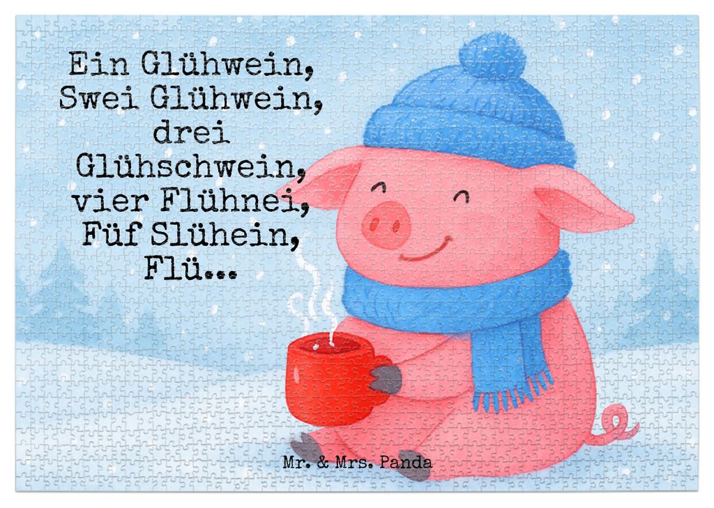 Mr. & Mrs. Panda Puzzle Schweinchen Glühwein Design 1500 Teile - Weiß - Geschenk, 1000, 2000, 500, Betrunken, Weihnachtsmarkt, 300, Spruch, Weihn...