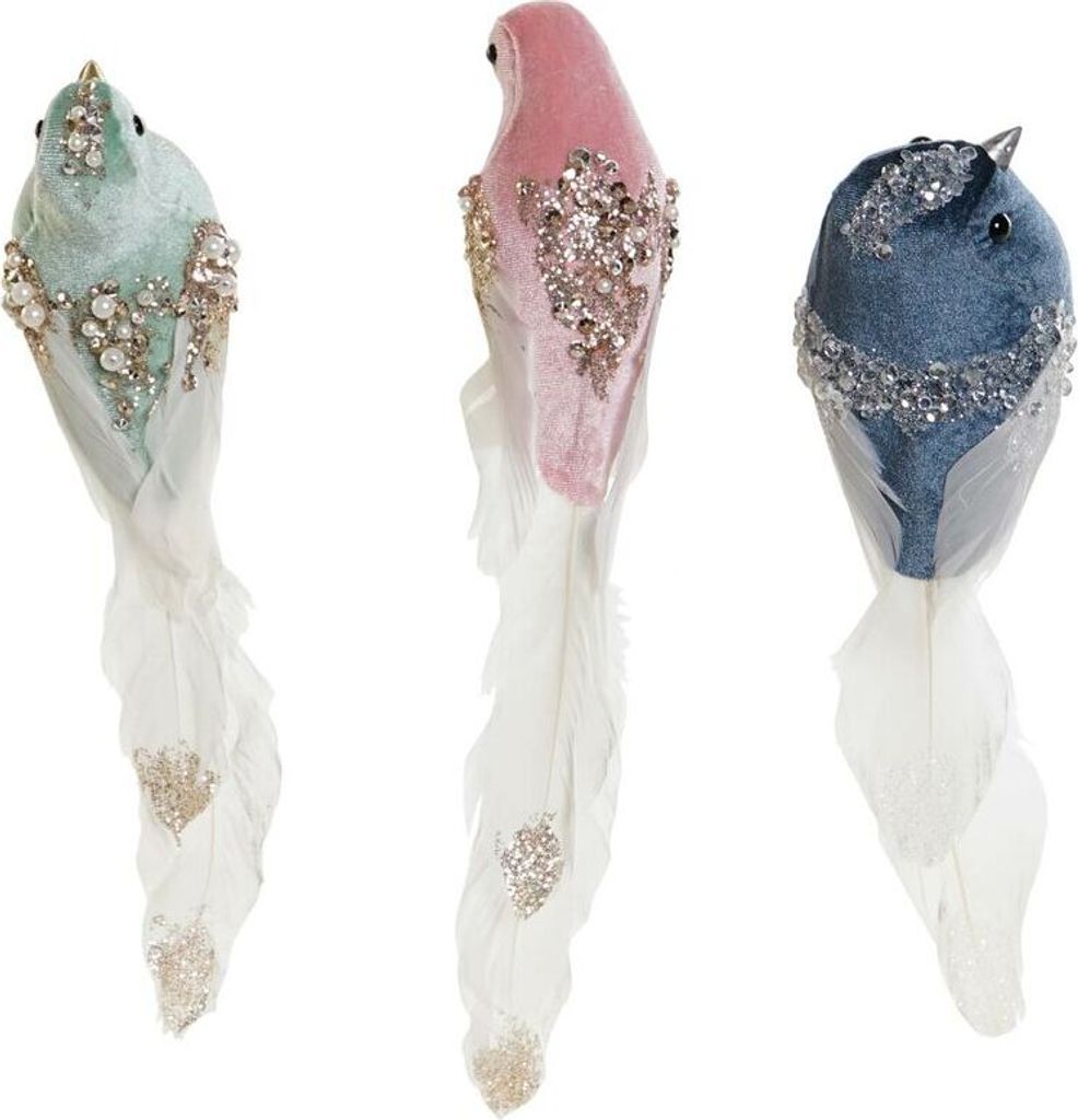 Weihnachtsschmuck DKD Home Decor Bunt Vogel 25 x 7 x 6 cm (3 Stück)