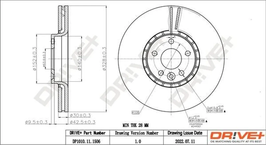 Disque de frein avant ventilé Dr!ve+ compatible Volvo XC60 156 de haute qualité
