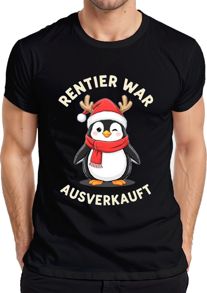 Rentier war t Pinguin Weihnachten lustig Geschenk Herren T-Shirt, Schwarz, 3XL