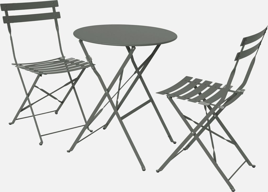 sweeek - Klappbarer Bistro-Gartentisch aus Stahl + 2 Stühlen - Khaki
