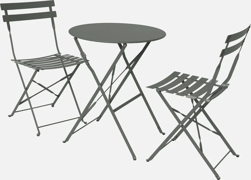 Set Outdoor Pieghevole in Metallo Verde Kaki - Design Bistrot Retrò
