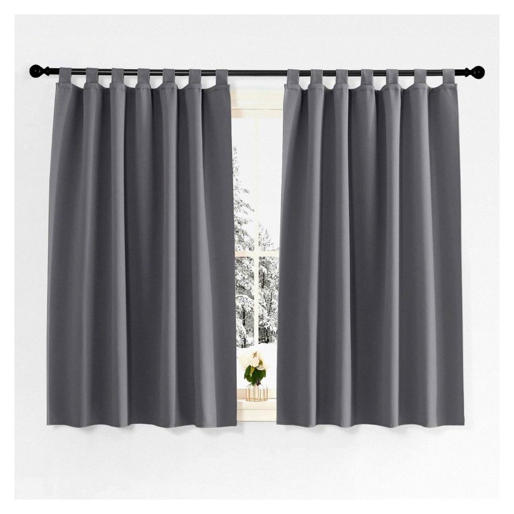 Kurze Schlaufenschals im 2er Set - Vorhänge für die Küche, H 145 x B 140 cm, blickdicht, grau, Verdunklungsvorhänge für das Kinderzimmer, Ther...