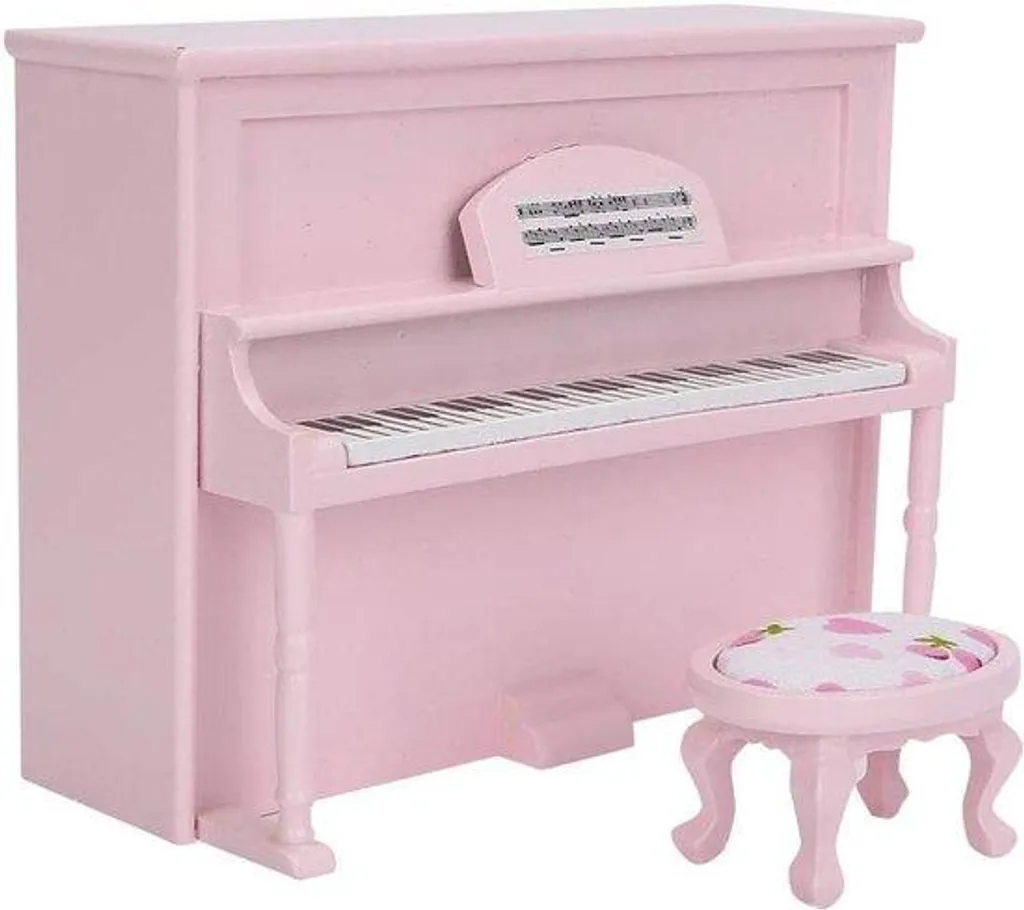 Piano Droit Miniature Blanc Avec Tabouret Et Partition – Décoration Maison De Poupée, Meuble Miniature, Instrument échelle