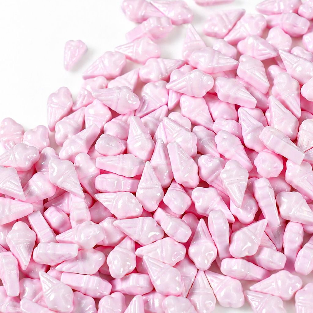 Streuselheld 3D Streusel Eiscreme 80g glänzende Zuckerstreusel in 3D Eiscreme Form in zartem Rosa als essbare Streudeko für Tortendeko, Kuchendek...
