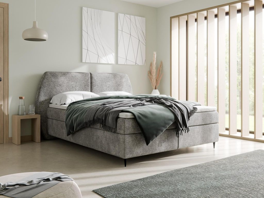 Boxspringbett 180x200 MADRYT Bouclé Dunkelgrau inkl. Topper, 2 Matratzen & 2 Bettkästen | Hotelbett Polsterbett inkl. Lieferung bis in die Wohnung