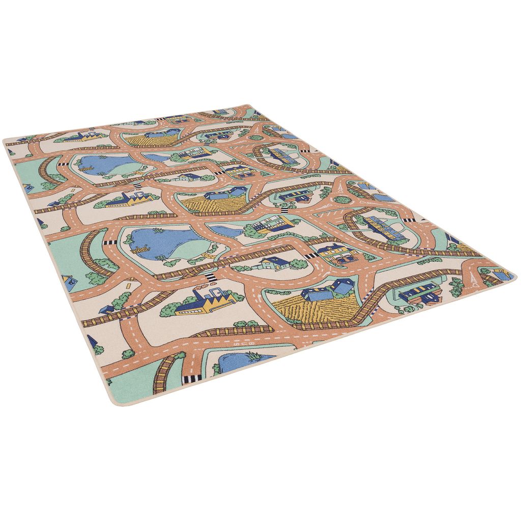 Kinder und Spielteppiche | Große Auswahl an Straßenteppichen | Pflegeleicht und Strapazierfähig, Größe:160x160 cm, Design:Strassenteppich Beige