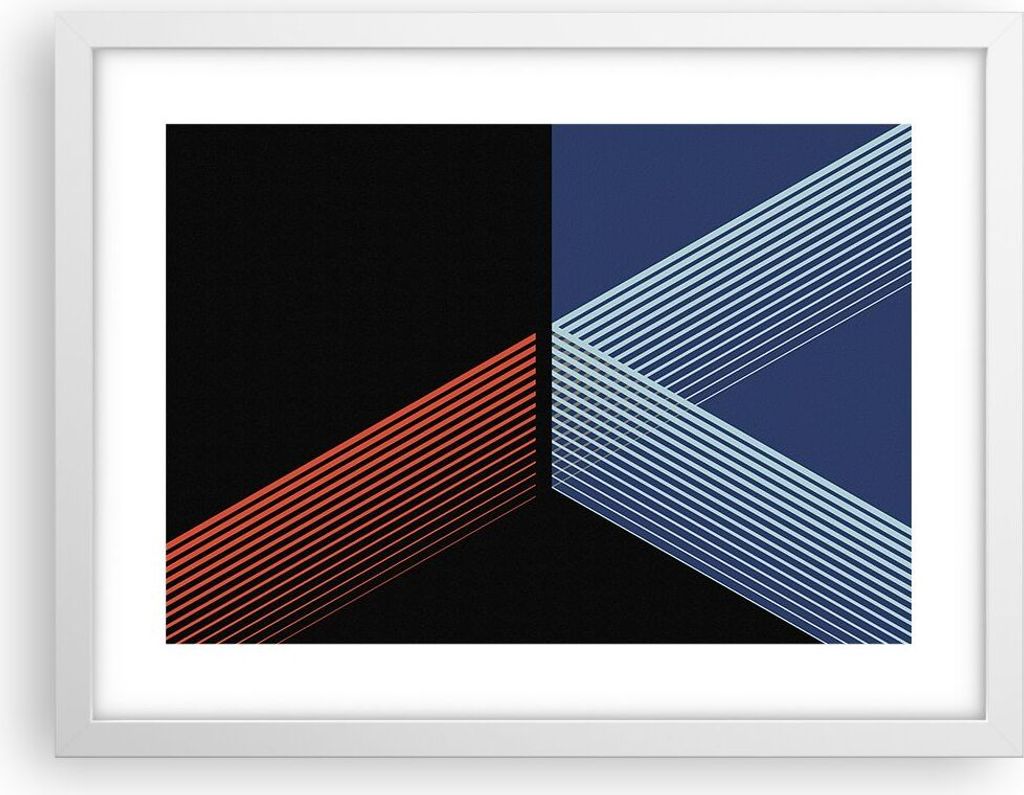 Gerahmtes Poster - Weißer Rahmen - Abstraktion Schwarz Blau - 40x30 cm - Wand Bild - Wanddeko - Wandbilder - Kunstposter - Wandposter - Bilderrahm...
