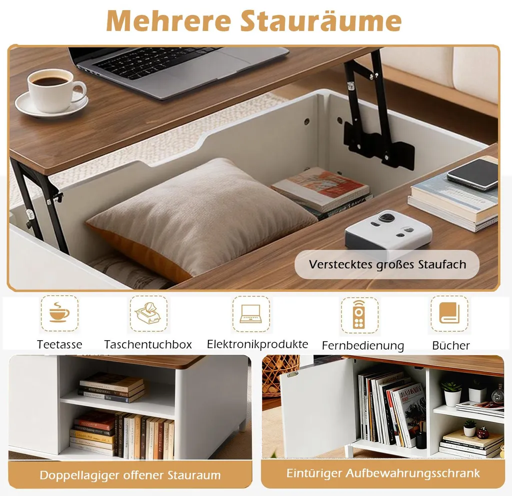 Table basse 80 cm à plateau relevable et portes magnétiques Puluomis - 7