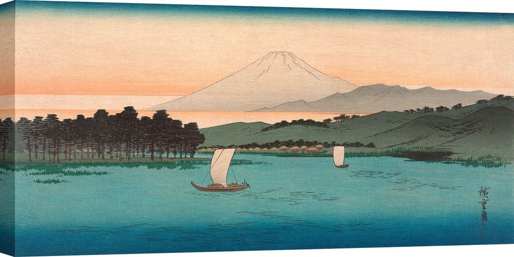 Japanische Kunst - Leinwandbilder - Ando Hiroshige, Fukeiga, Segelboote auf einem Fluss - 120x60 cm